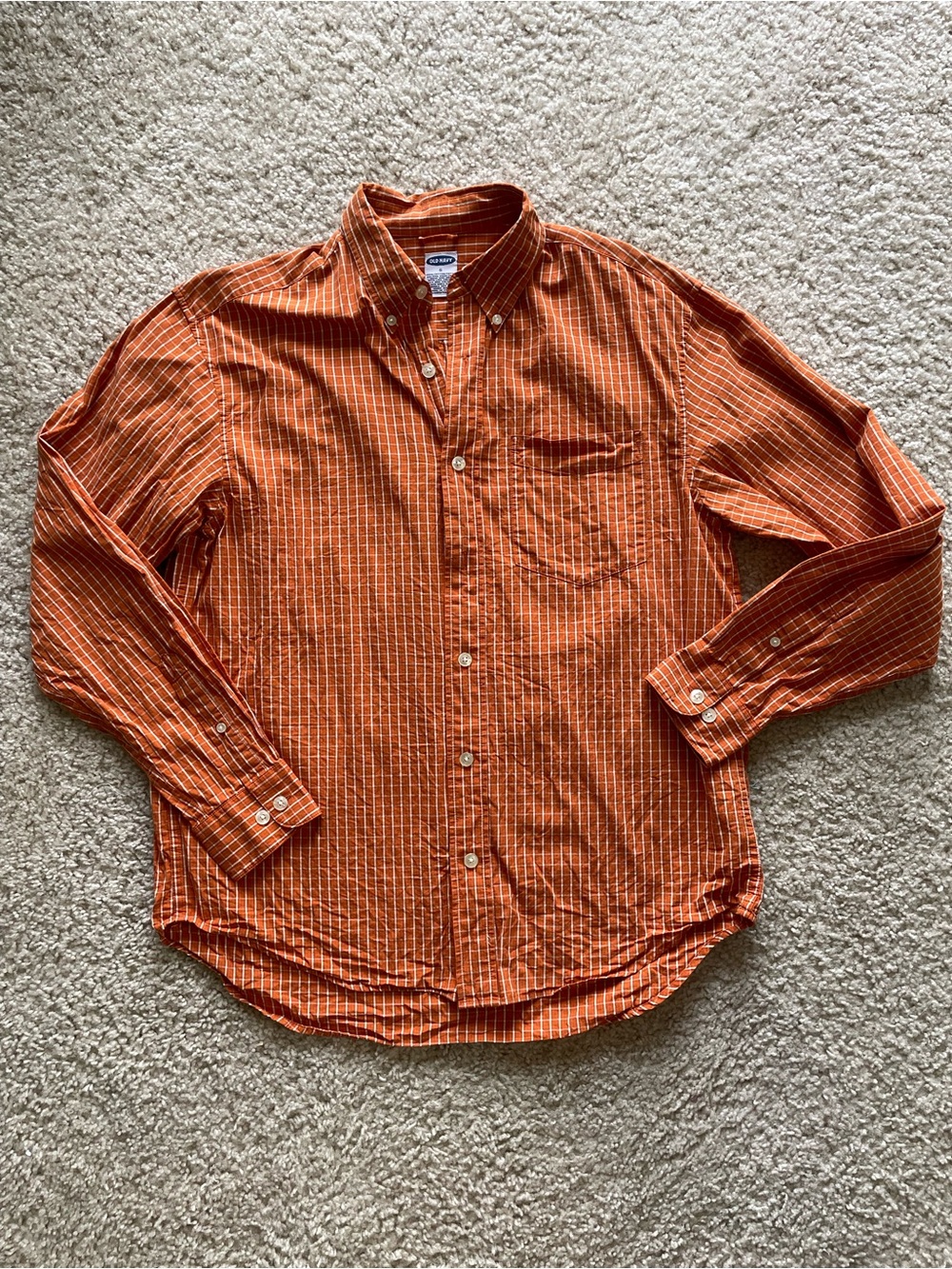 Old Navy Orange and White Striped Men's Button-Down Shirt